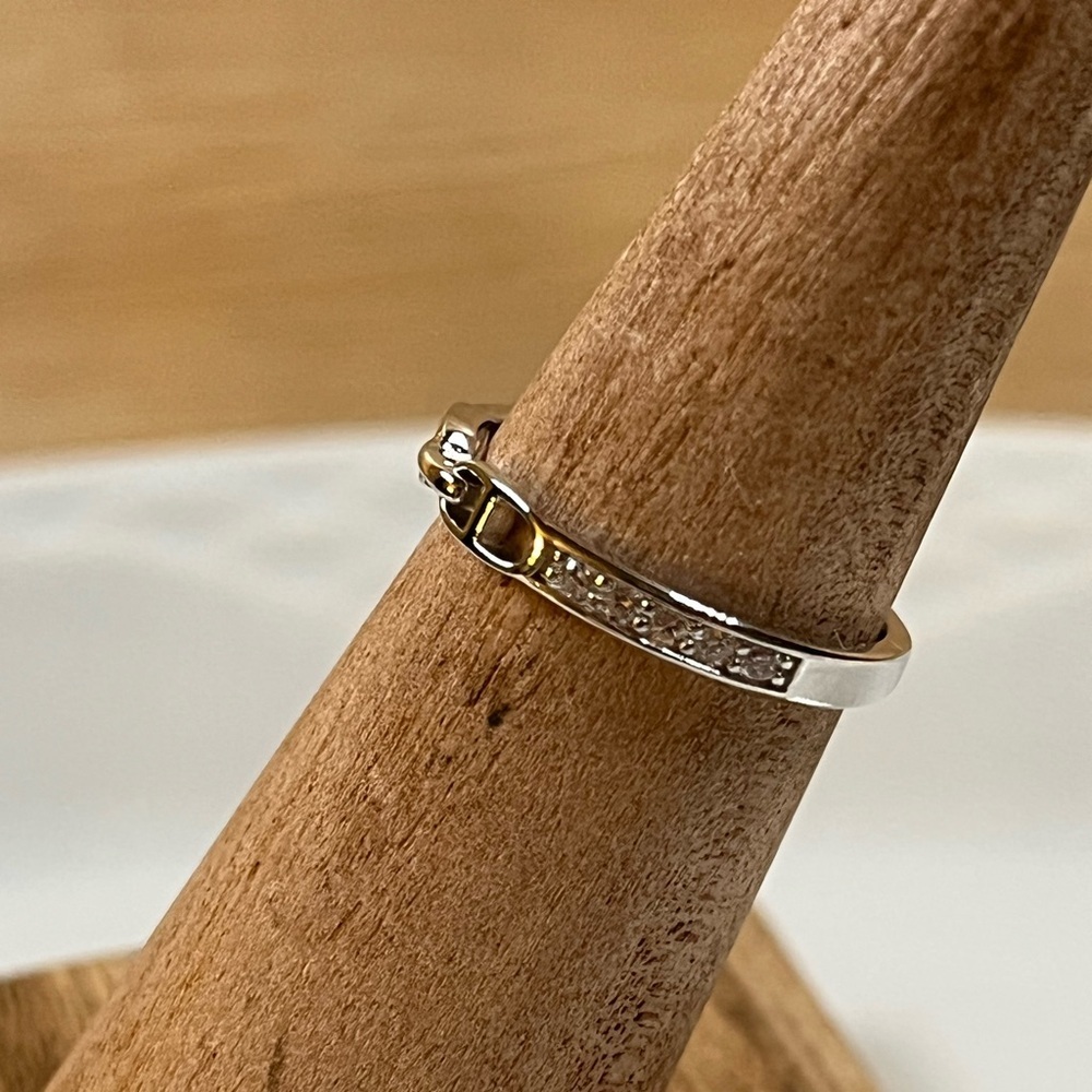 Rhodium Plated Solid 925 Sterling Silver Chain Link Cubic Zirconia Ring Size 5.5 - Picture 5 of 7